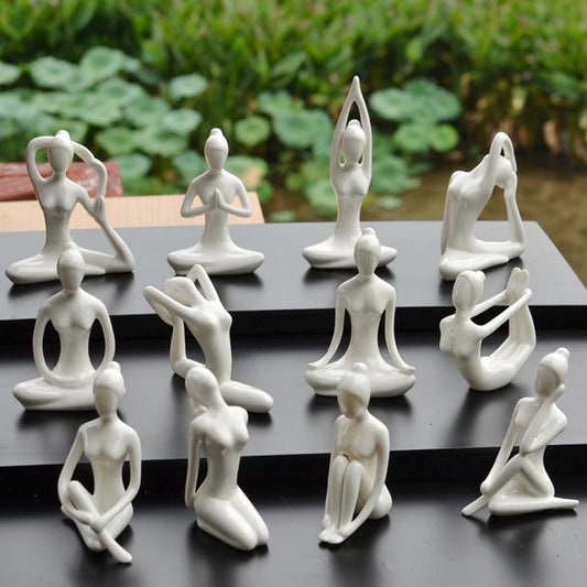 Ceramic Yoga Figure Ornament Statue Sculpture for Zen Garden Home Yoga Room Desk Decor