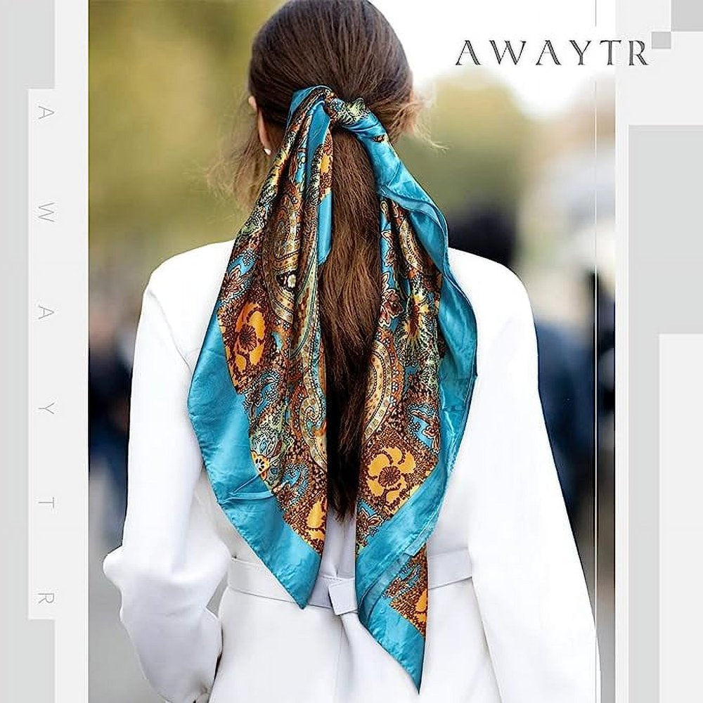 35” Large Square Satin Head Scarf - 3Pcs Satin Hair Scarves Silk Bandana Scarf Headscarf Silk Feeling Scarf for Women